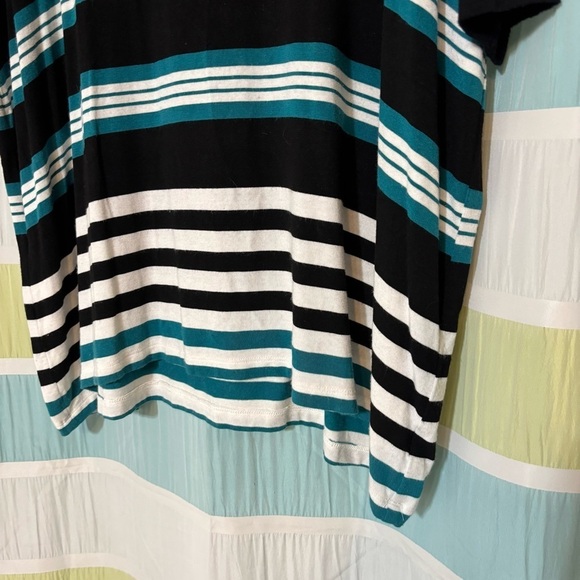Karen Kane Striped Top Black, White & Turquoise Sz Medium - Picture 4 of 7